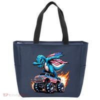 Patriotic T Rex Dabbing Monster Truck Tote Bag thumb 0