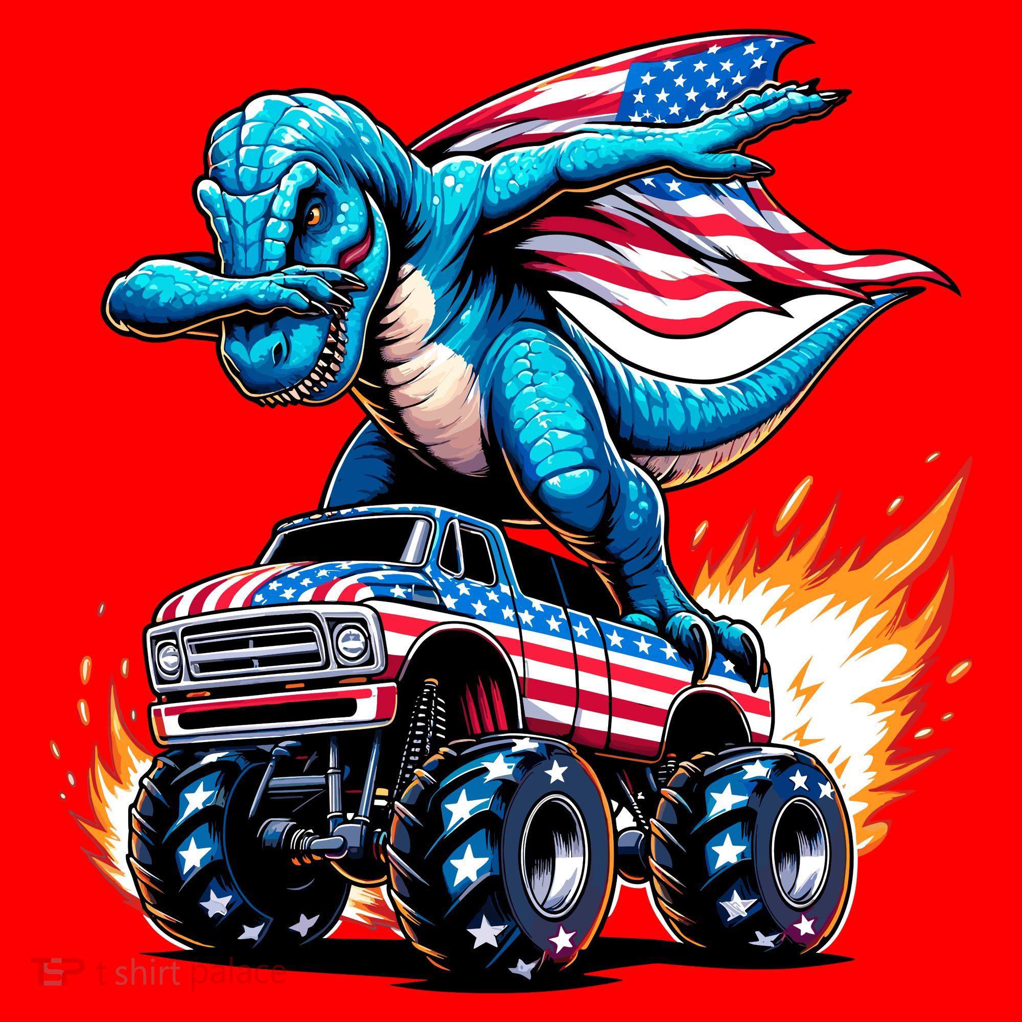 Patriotic T Rex Dabbing Monster Truck Santa Hat