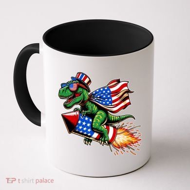 Patriotic T Rex Riding Firework 4th Of July Coffee Mug