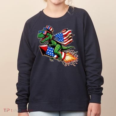 Patriotic T Rex Riding Firework 4th Of July Women's Sweatshirt