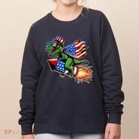 Patriotic T Rex Riding Firework 4th Of July Women's Sweatshirt thumb 0