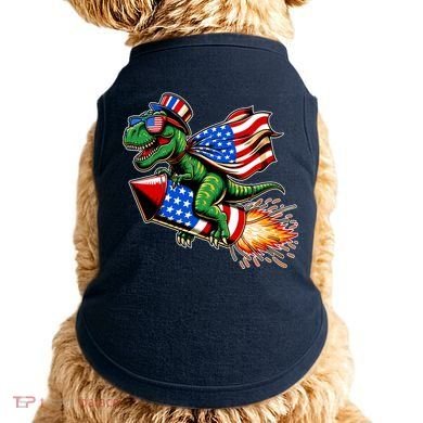 Patriotic T Rex Riding Firework 4th Of July Doggie Tank