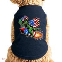 Patriotic T Rex Riding Firework 4th Of July Doggie Tank thumb 0