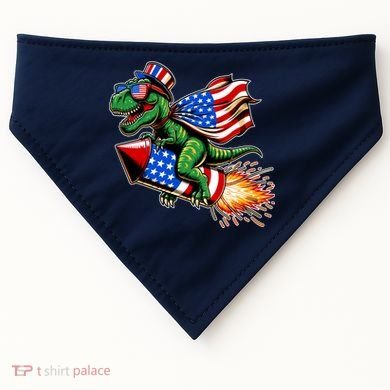 Patriotic T Rex Riding Firework 4th Of July USA-Made Doggie Bandana