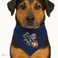 Patriotic T Rex Riding Firework 4th Of July USA-Made Doggie Bandana thumb 1