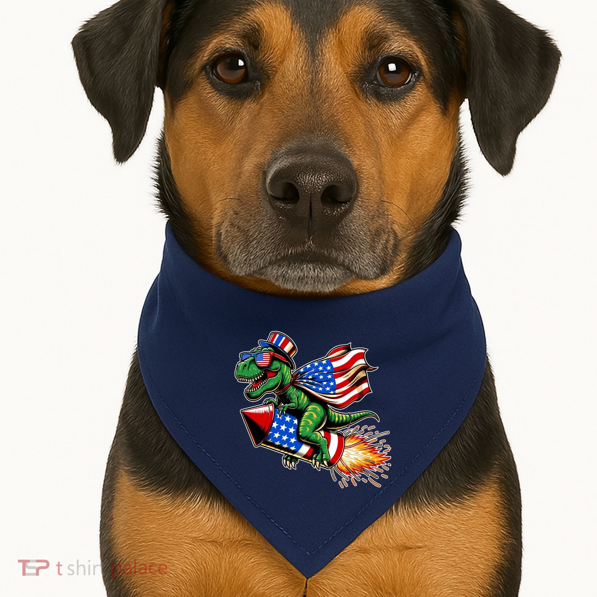 Patriotic T Rex Riding Firework 4th Of July USA-Made Doggie Bandana