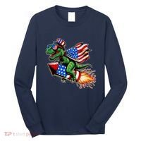 Patriotic T Rex Riding Firework 4th Of July Long Sleeve Shirt thumb 0