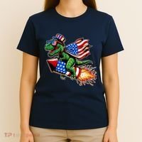 Patriotic T Rex Riding Firework 4th Of July T-Shirt thumb 4