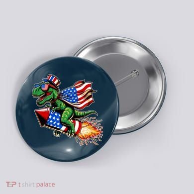 Patriotic T Rex Riding Firework 4th Of July Button