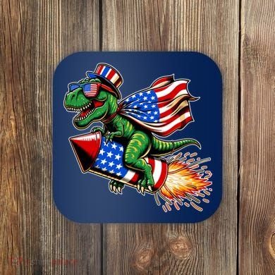 Patriotic T Rex Riding Firework 4th Of July Coaster