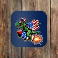 Patriotic T Rex Riding Firework 4th Of July Coaster thumb 0