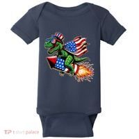 Patriotic T Rex Riding Firework 4th Of July Baby Bodysuit thumb 0