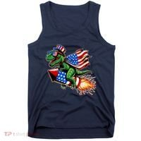 Patriotic T Rex Riding Firework 4th Of July Tank Top thumb 0