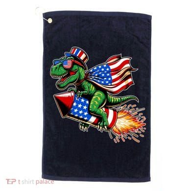 Patriotic T Rex Riding Firework 4th Of July Golf Towel