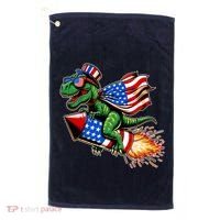 Patriotic T Rex Riding Firework 4th Of July Golf Towel thumb 0