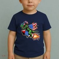 Patriotic T Rex Riding Firework 4th Of July Toddler T-Shirt thumb 2