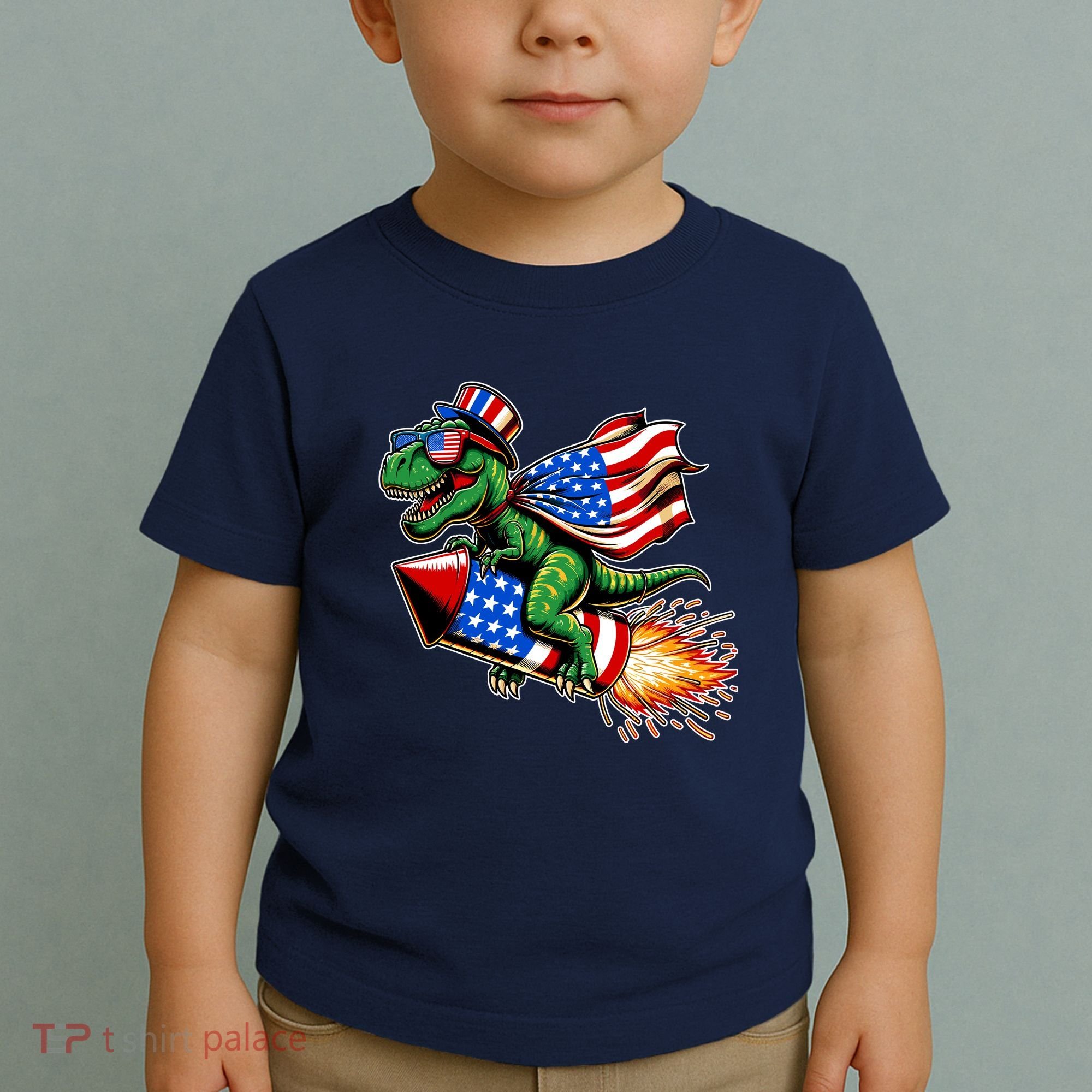 Patriotic T Rex Riding Firework 4th Of July Toddler T-Shirt