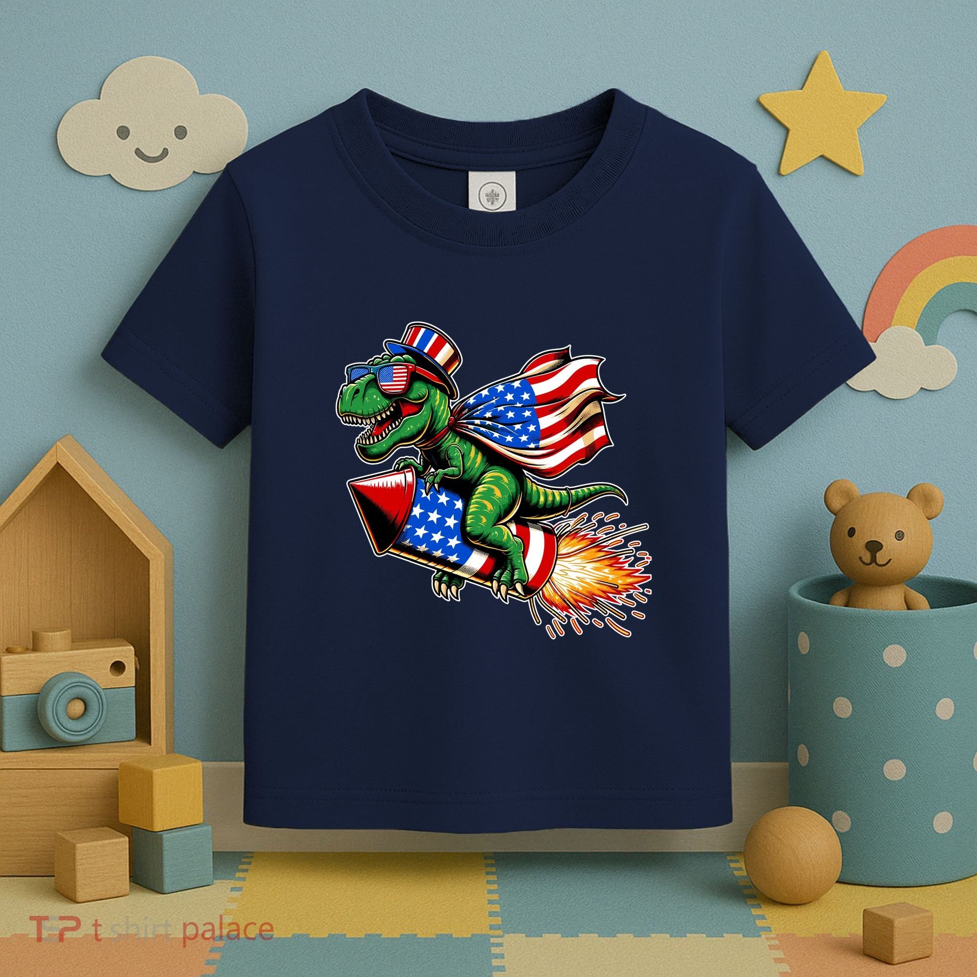 Patriotic T Rex Riding Firework 4th Of July Toddler T-Shirt