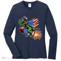 Patriotic T Rex Riding Firework 4th Of July Women's Long Sleeve Shirt thumb 0