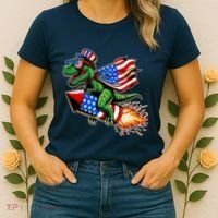 Patriotic T Rex Riding Firework 4th Of July Women's T-Shirt thumb 2