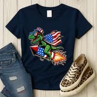Patriotic T Rex Riding Firework 4th Of July Women's T-Shirt thumb 3