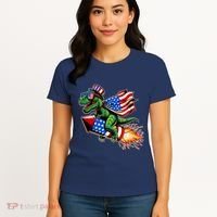 Patriotic T Rex Riding Firework 4th Of July Women's T-Shirt thumb 4