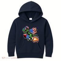 Patriotic T Rex Riding Firework 4th Of July Kids Hoodie thumb 0
