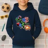 Patriotic T Rex Riding Firework 4th Of July Kids Hoodie thumb 2