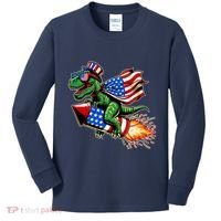Patriotic T Rex Riding Firework 4th Of July Kids Long Sleeve Shirt thumb 0