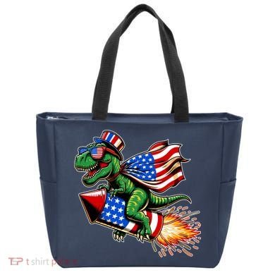 Patriotic T Rex Riding Firework 4th Of July Tote Bag