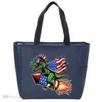 Patriotic T Rex Riding Firework 4th Of July Tote Bag thumb 0