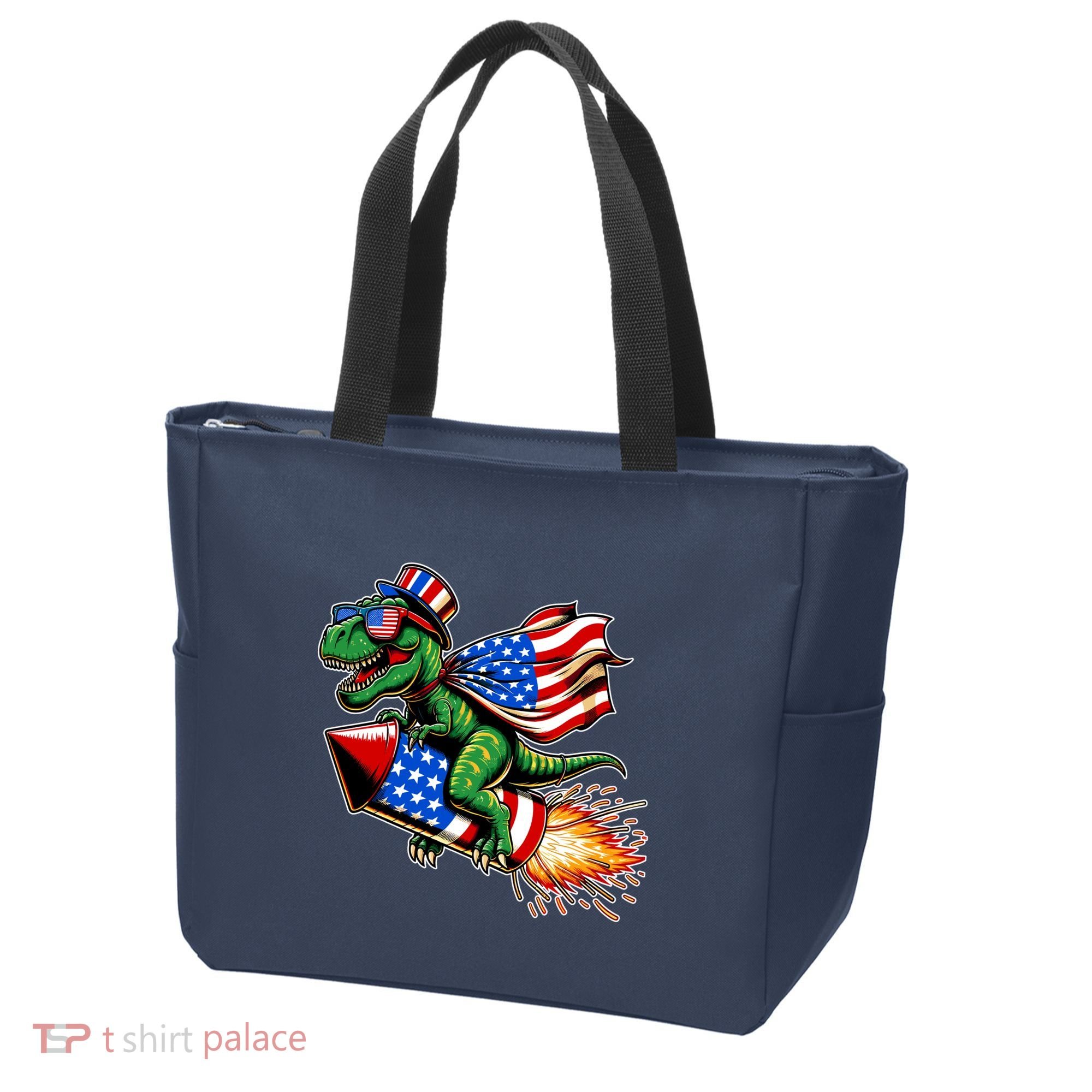 Patriotic T Rex Riding Firework 4th Of July Tote Bag