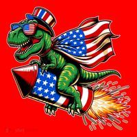 Patriotic T Rex Riding Firework 4th Of July Santa Hat thumb 1