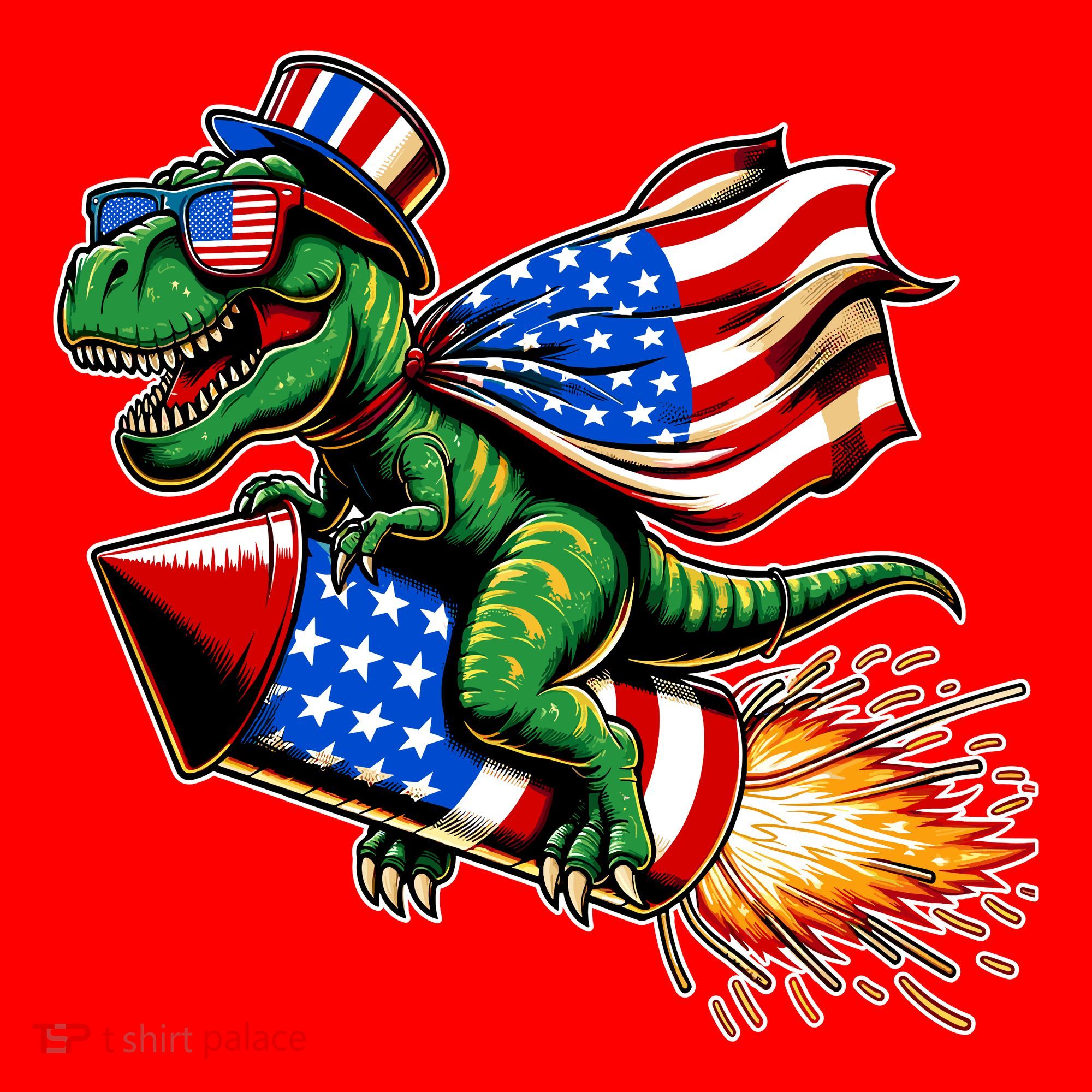 Patriotic T Rex Riding Firework 4th Of July Santa Hat