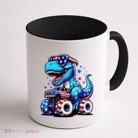Patriotic T Rex Riding Monster Truck Coffee Mug thumb 1