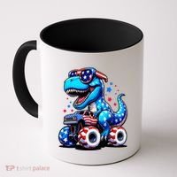 Patriotic T Rex Riding Monster Truck Coffee Mug thumb 0
