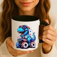 Patriotic T Rex Riding Monster Truck Coffee Mug thumb 3