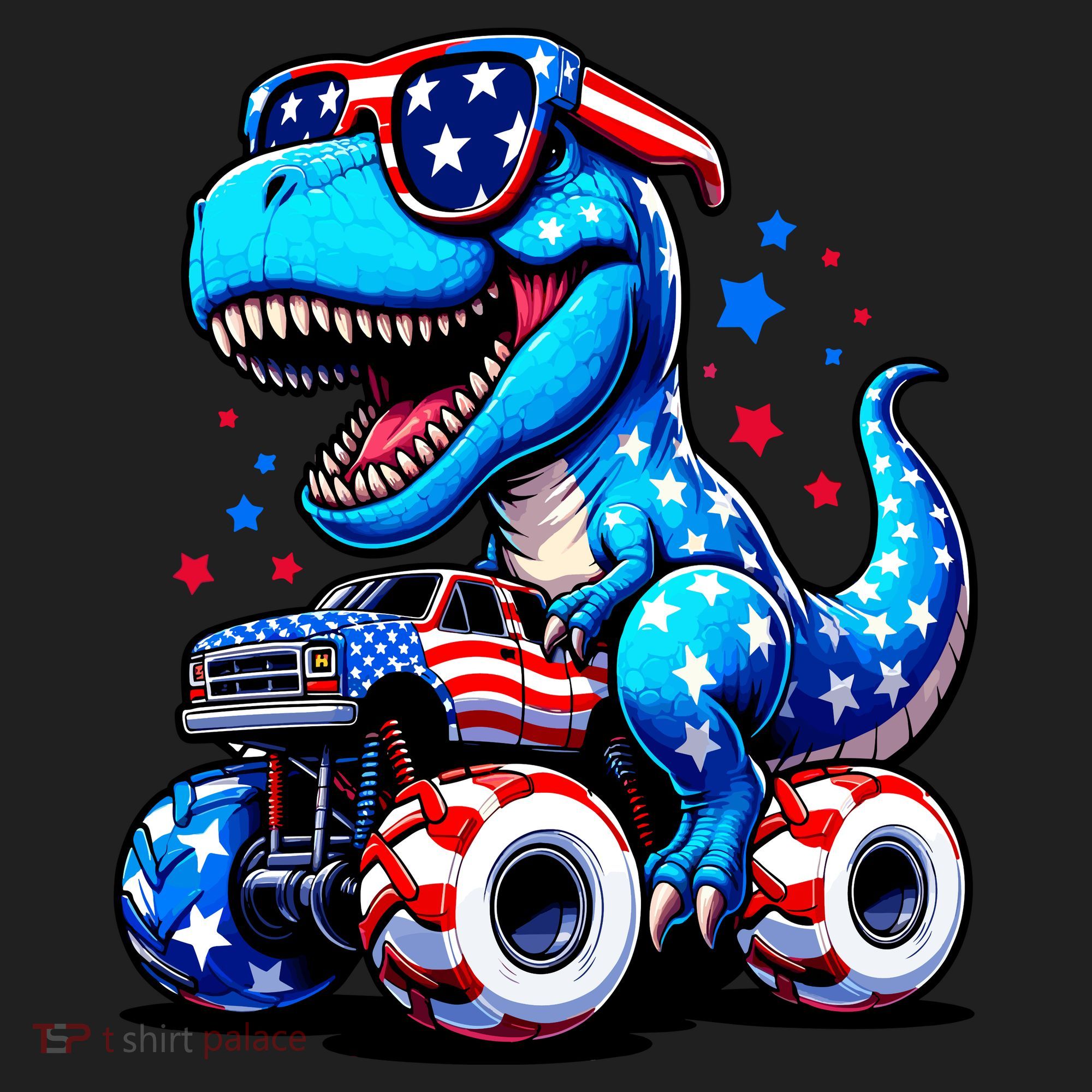 Patriotic T Rex Riding Monster Truck Beanie