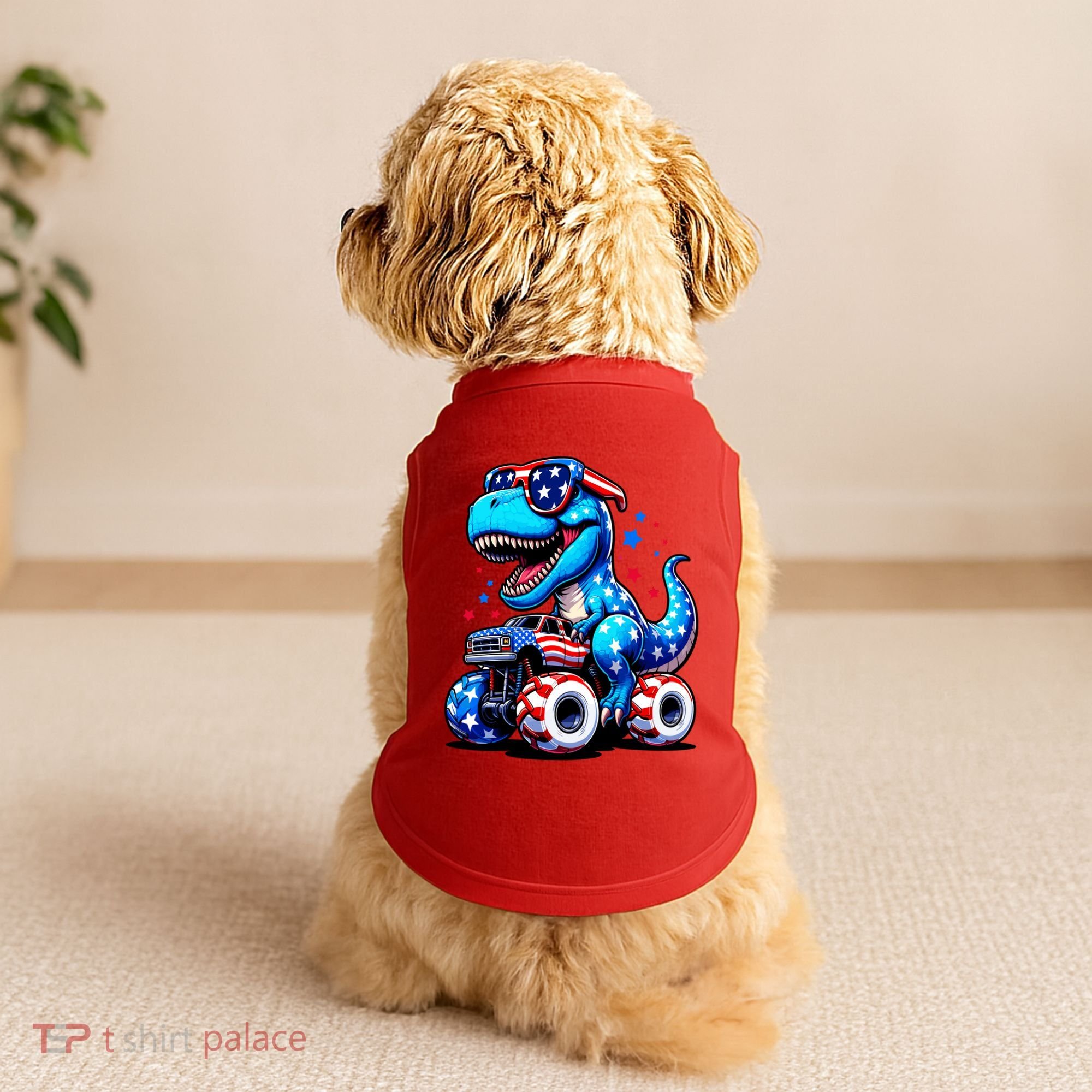 Patriotic T Rex Riding Monster Truck Doggie Tank