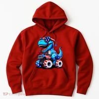 Patriotic T Rex Riding Monster Truck Hoodie thumb 0