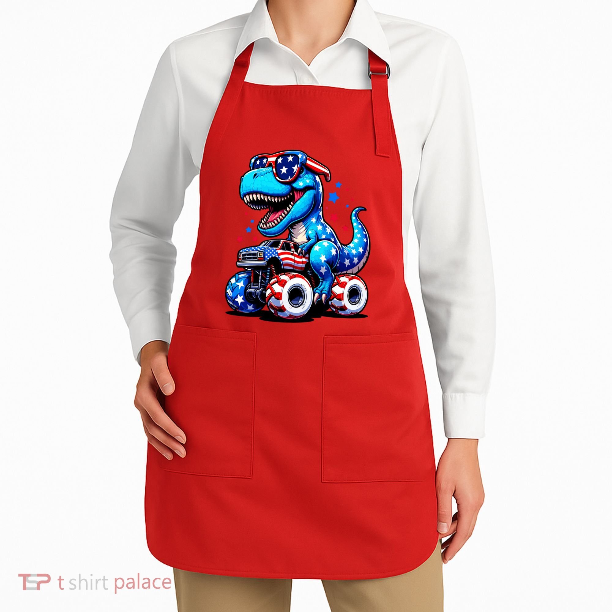Patriotic T Rex Riding Monster Truck Apron