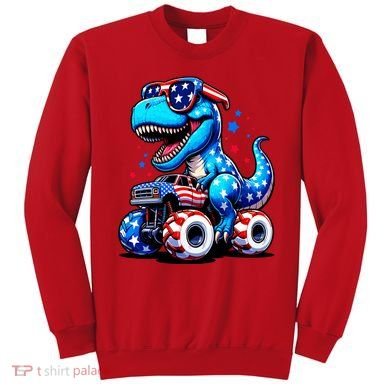 Patriotic T Rex Riding Monster Truck Sweatshirt