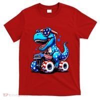Patriotic T Rex Riding Monster Truck T-Shirt thumb 0