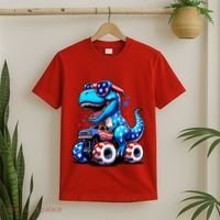Patriotic T Rex Riding Monster Truck T-Shirt thumb 2