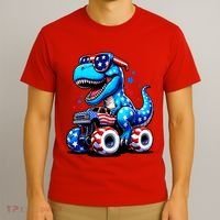 Patriotic T Rex Riding Monster Truck T-Shirt thumb 3
