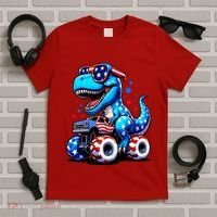 Patriotic T Rex Riding Monster Truck T-Shirt thumb 5