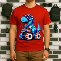 Patriotic T Rex Riding Monster Truck T-Shirt thumb 6
