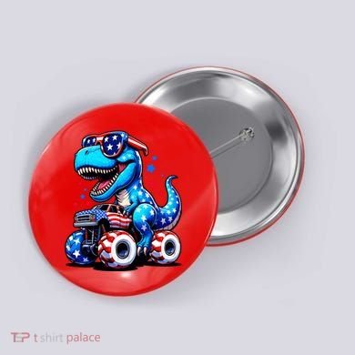Patriotic T Rex Riding Monster Truck Button