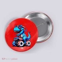 Patriotic T Rex Riding Monster Truck Button thumb 0