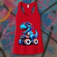 Patriotic T Rex Riding Monster Truck Women's Tank Top thumb 3
